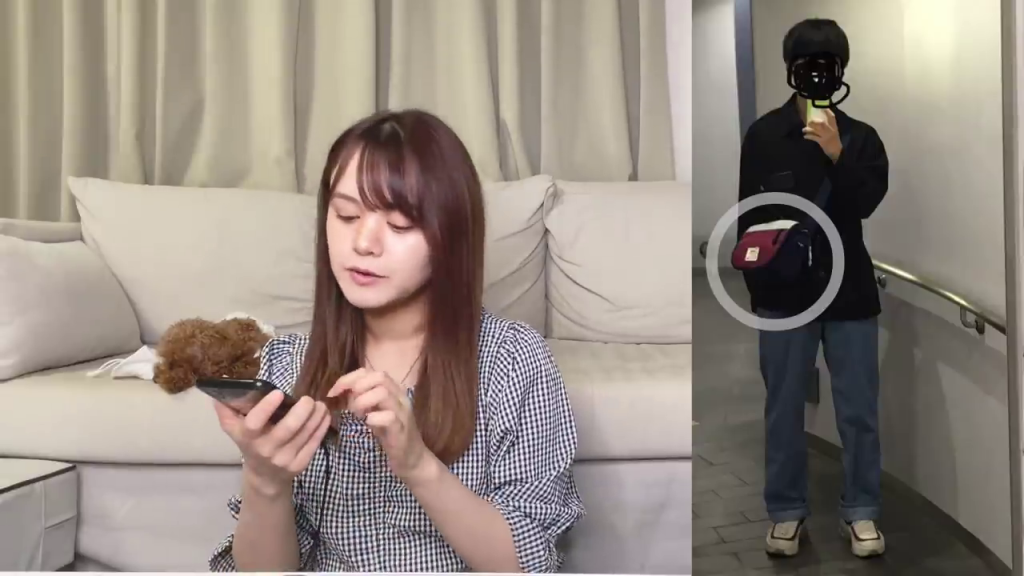 - バッグを指差す女性