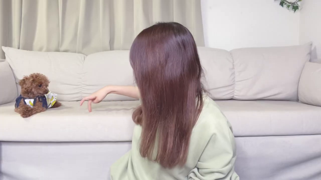 - ゆいまるさんが指を向けているシーン。動画の展開を予見させる画像。