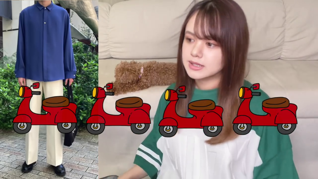 - 動画のエンディングシーン。女性と小型犬が写っている。