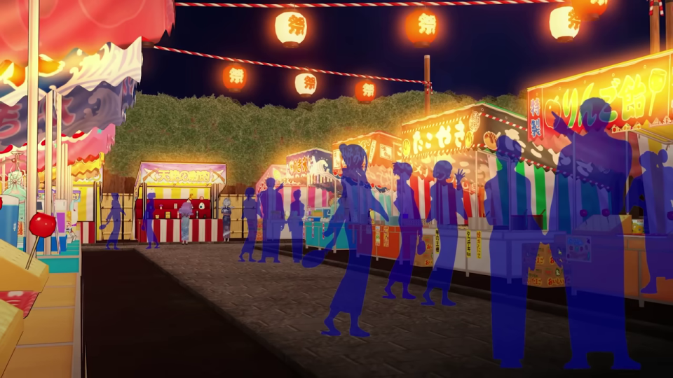 お祭りの屋台が立ち並ぶ夜景