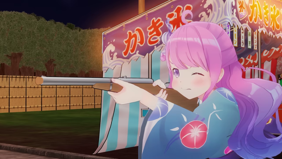 射的を構えるピンク髪のキャラクター