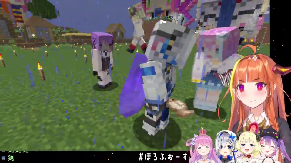 Minecraftの雨の中、Amane_Kanataプレイヤーと「Thank you for everything COCOOOO」のチャットログ