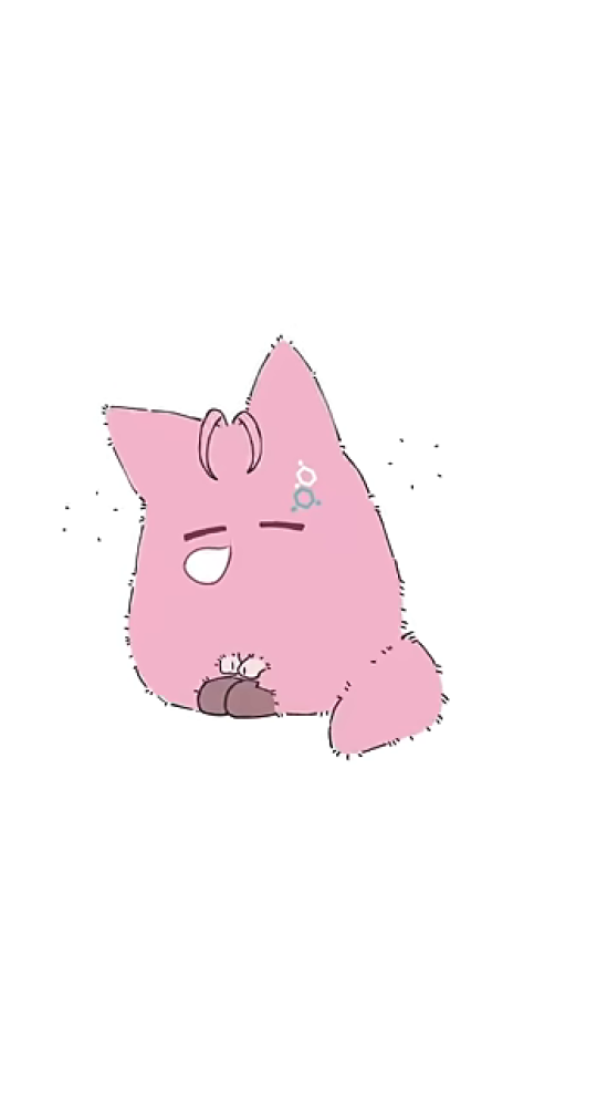 疲れてあくびをするピンクのキャラクター