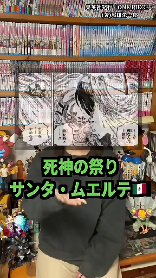 死神に襲われるゾロの漫画コマと「サンタ・ムエルテ」テロップ