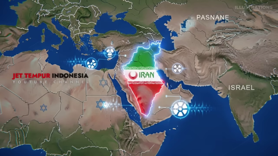 イランの核関連施設とイスラエルの位置を示す中東地図