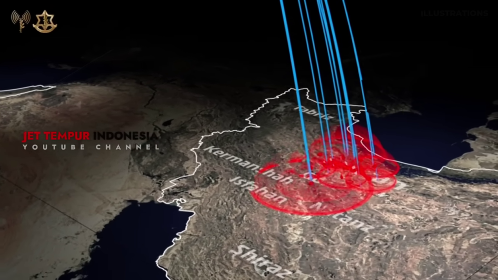 イランの核施設へのミサイル攻撃シミュレーション地図