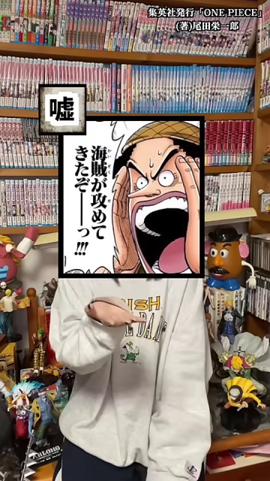 「嘘」のテロップと「海賊が攻めてきたぞーっ!!!」の漫画コマ