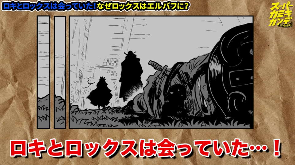 「ロキとロックスは会っていた…！」と題された漫画コマ風のオリジナルイラスト。動画が取り上げる核心的な新事実を視覚的に提示し、読者の想像力を刺激する。