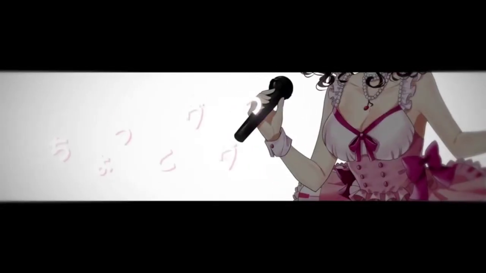 アイドル風キャラクターと浮かぶ文字