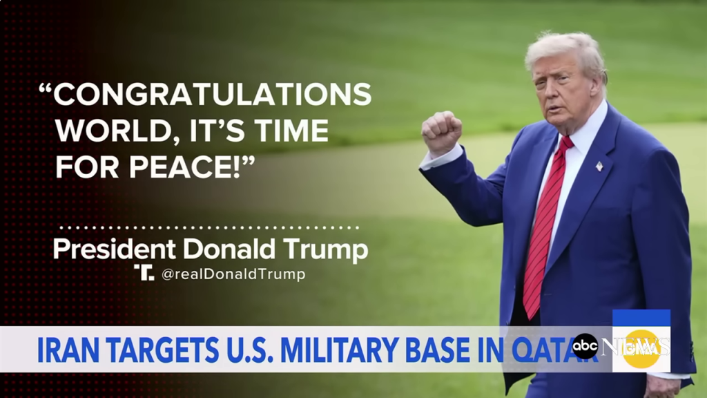 トランプ氏「世界よおめでとう、平和の時だ！」と宣言
