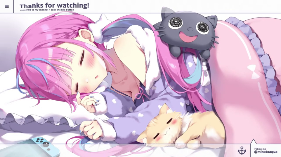- 動画のエンディング：寝顔イラストのエンドカード