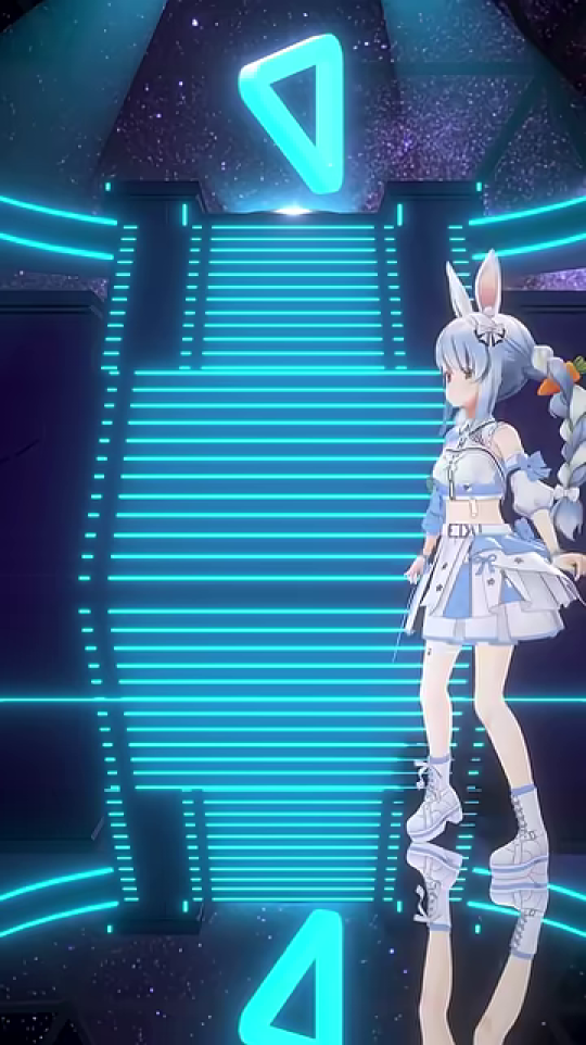 うさ耳キャラクターが未来的なステージに登場