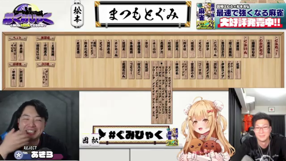 終局画面（最終順位と点数）