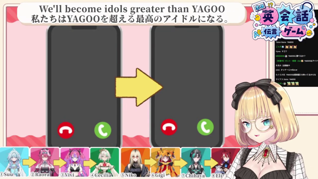全体伝言ゲーム開始（SuuからRaoraへ）