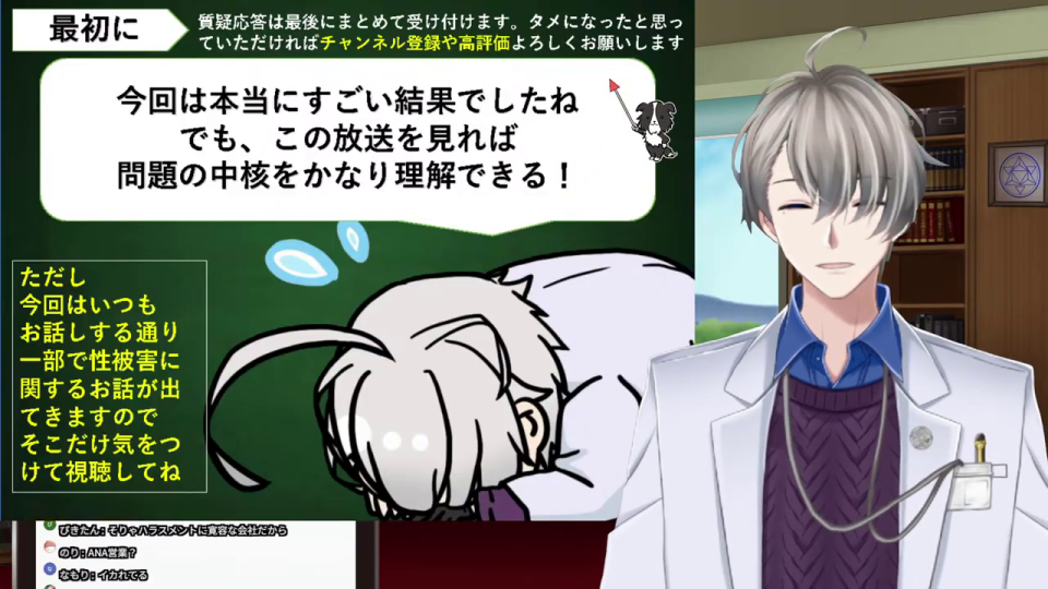 話者が動画のテーマである「女子アナは上質なキャバ嬢」という言葉に対する自身の感情を語るシーン。