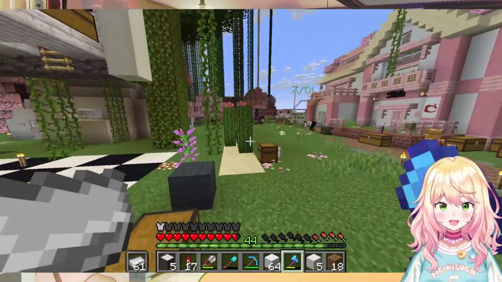 マインクラフトのピンクの建物とVTuber