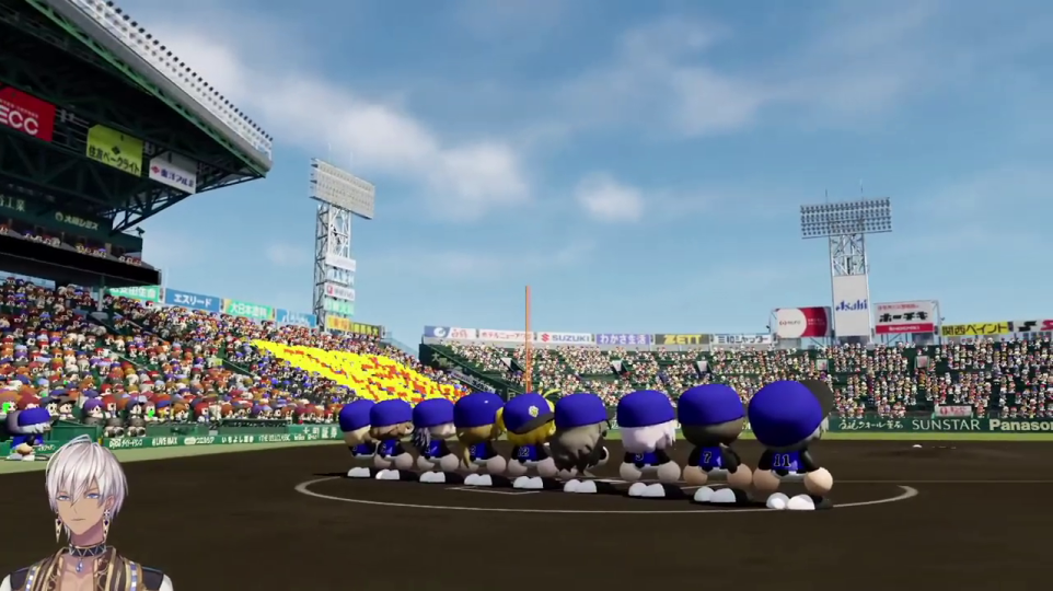 試合終了後：選手たちの整列と球場全景