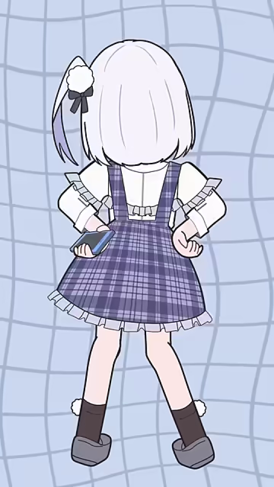 後ろ向きでスマホを持つアニメキャラクター
