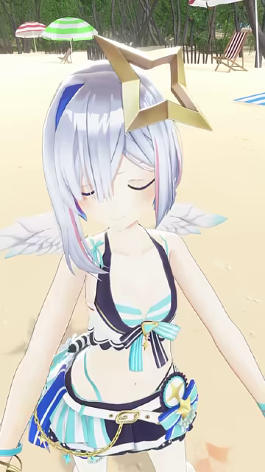 目を閉じて微笑むバーチャルアイドル (クローズアップ)