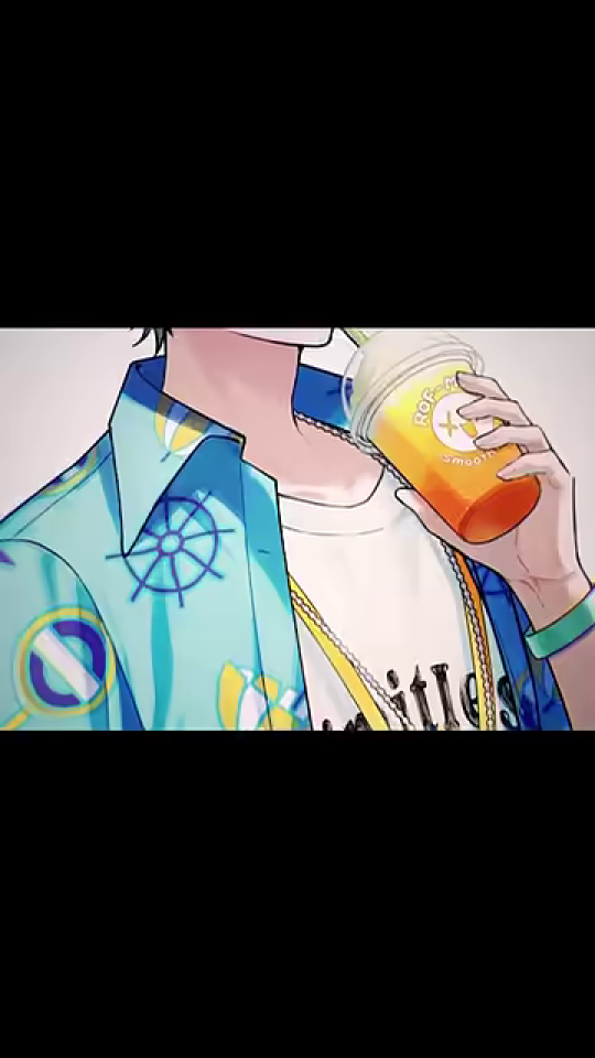 飲み物を口に運ぶ男性キャラクター