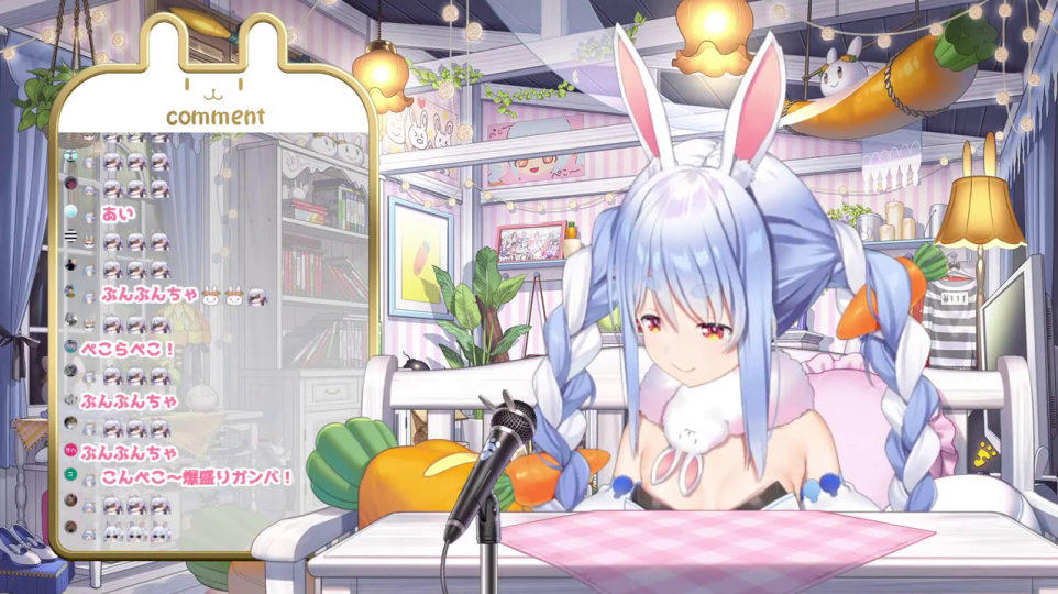 コメント欄と共に微笑むVTuberキャラクター