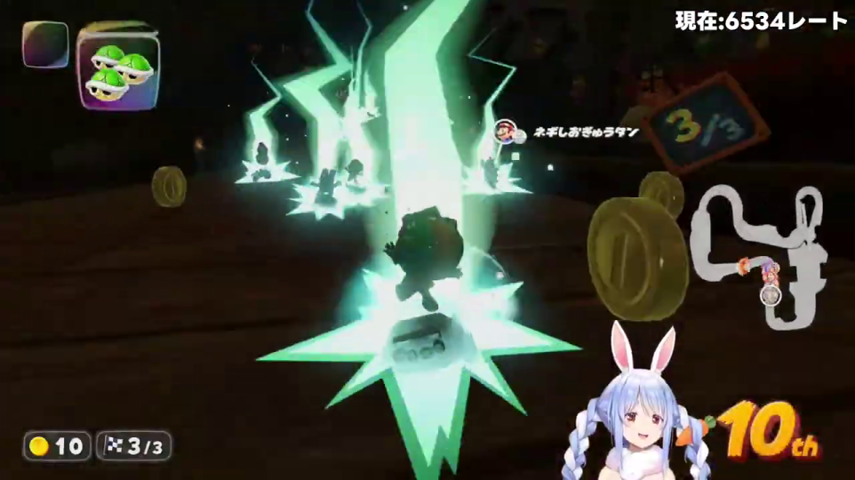 雷攻撃を受けて小さくなったマリオカートゲーム画面