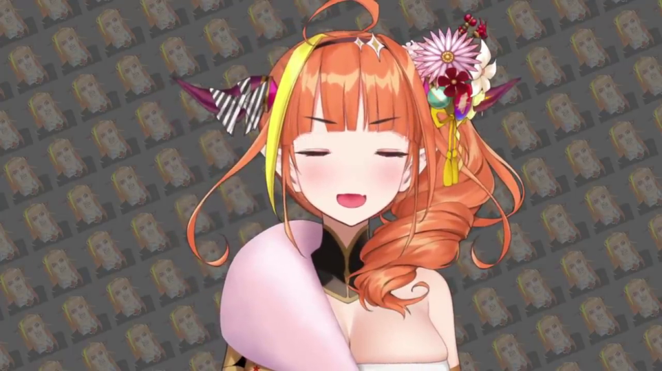 満面の笑みで目を閉じるキャラクター