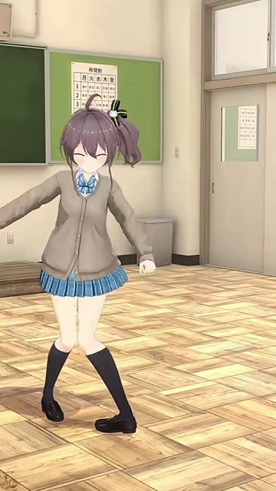 顔を伏せ、優しく微笑むキャラクター