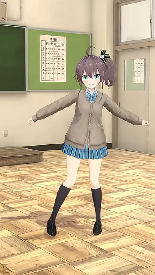 薄く微笑み、鮮やかな瞳を見せるキャラクター