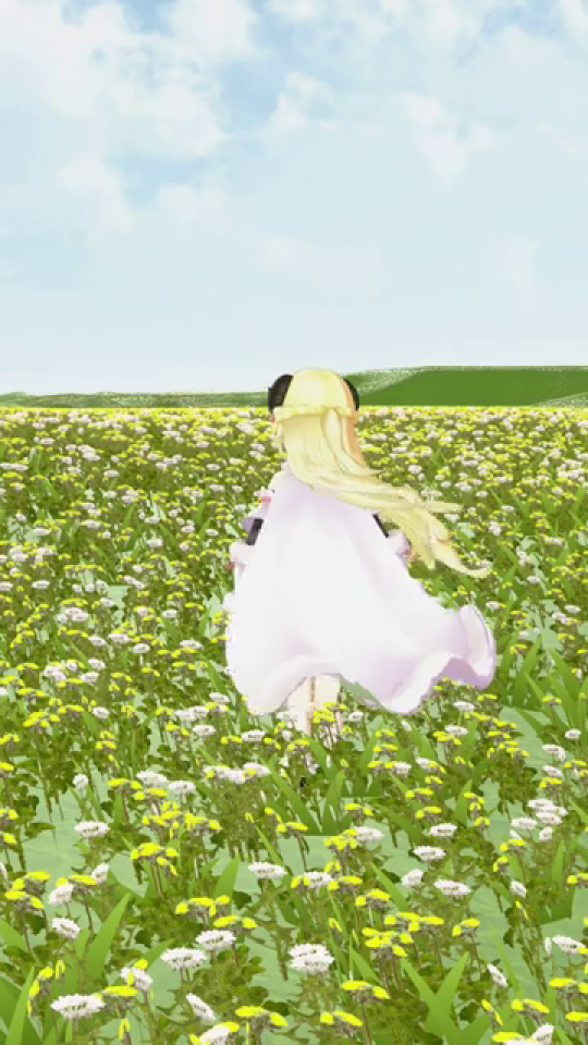 旋回する羊角の少女の後ろ姿