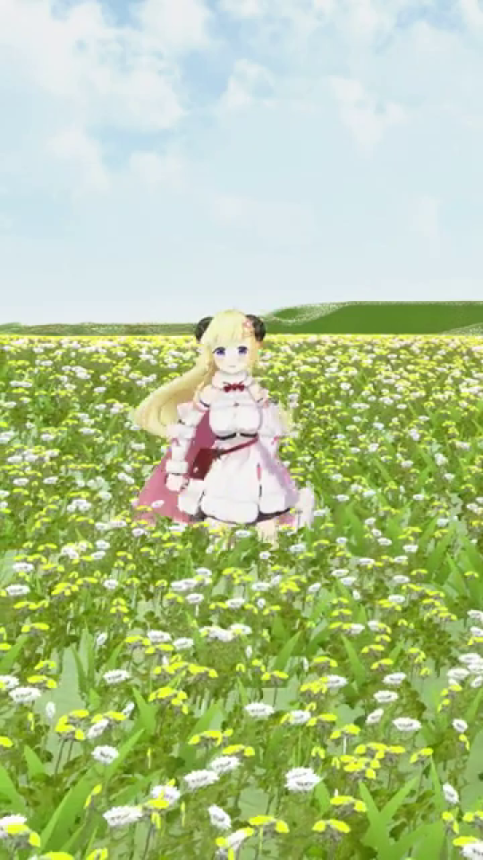目を開き微笑む羊角の少女