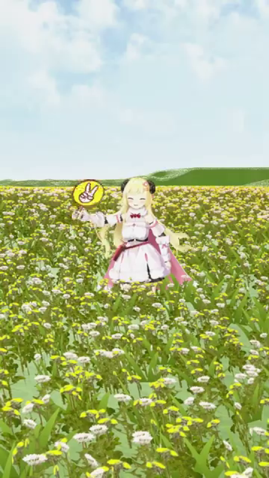 ピースうちわを掲げ微笑む少女（再）