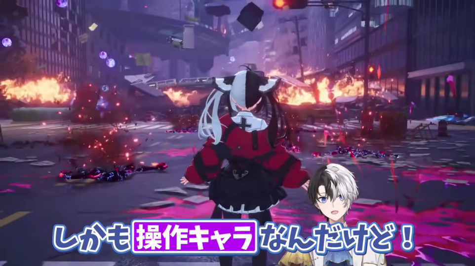 破壊された都市に立つ操作可能キャラクター
