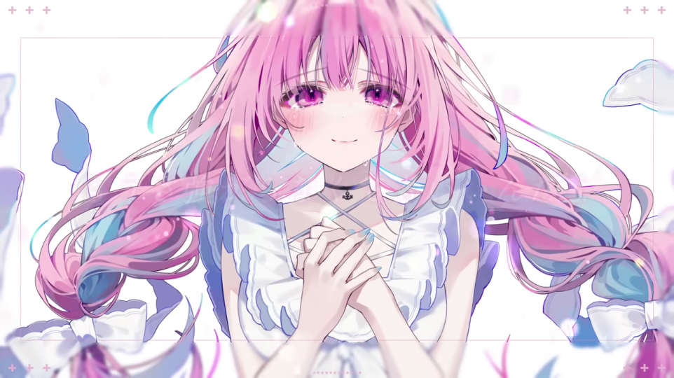 微笑むキャラクターと「もうさ強がらなくでいいんだよ」の歌詞