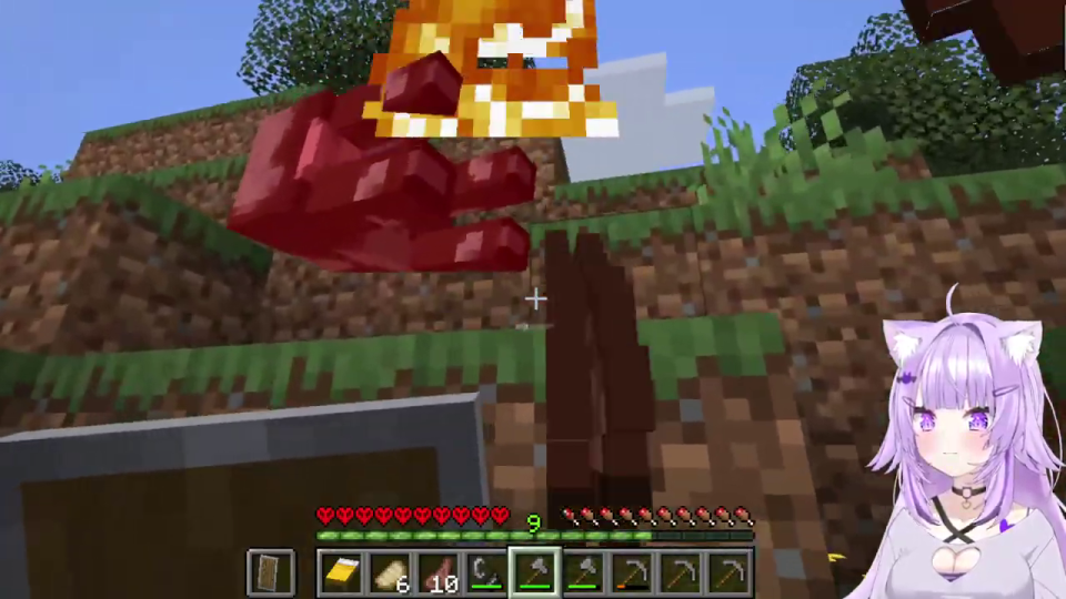 Minecraftで巨大な赤いMOBに遭遇、おかゆのVTuberモデル