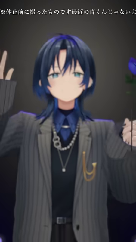 青いバラを持つアニメ調の男性キャラクター