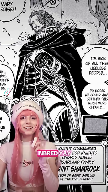 漫画のガーリング聖のコマ絵と「INBRED YAY! GOD KNIGHTS」と話す女性