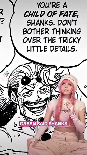 漫画のギャバンらしき人物のコマ絵と「GABAN SAID SHANKS」と話す女性