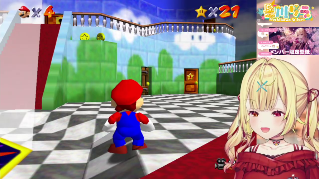 マリオ64：ピーチ城の広間を探索するマリオ