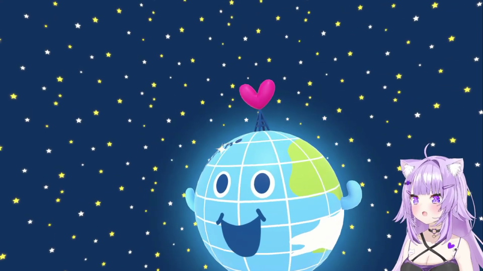 VTuberと地球儀キャラクターが星空を背景に登場
