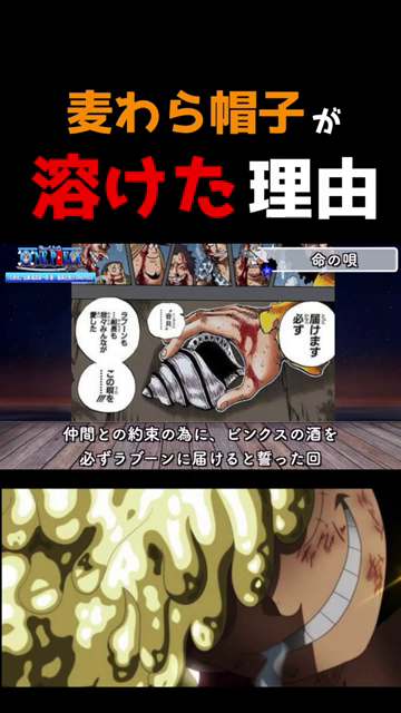 動画タイトルと漫画コマ、溶けたルフィの顔