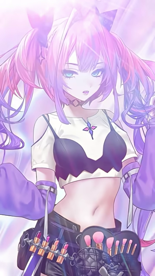 - キャラクターの全身像とメイクアップベルト