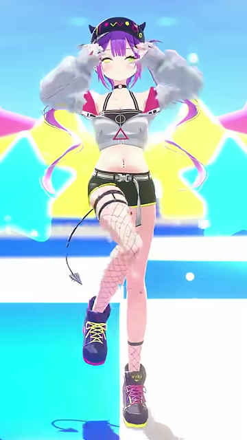 目を閉じ、両手を頭に添えポーズをとるVTuber