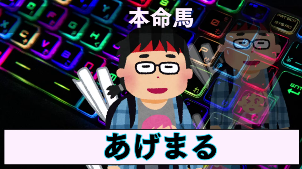 - 独自のタイトル/キャラクター紹介「本命馬 あげまる」