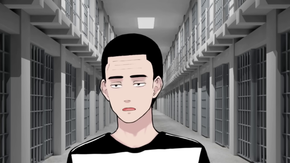 回想後、再び当惑の表情を見せるアニメキャラクター
