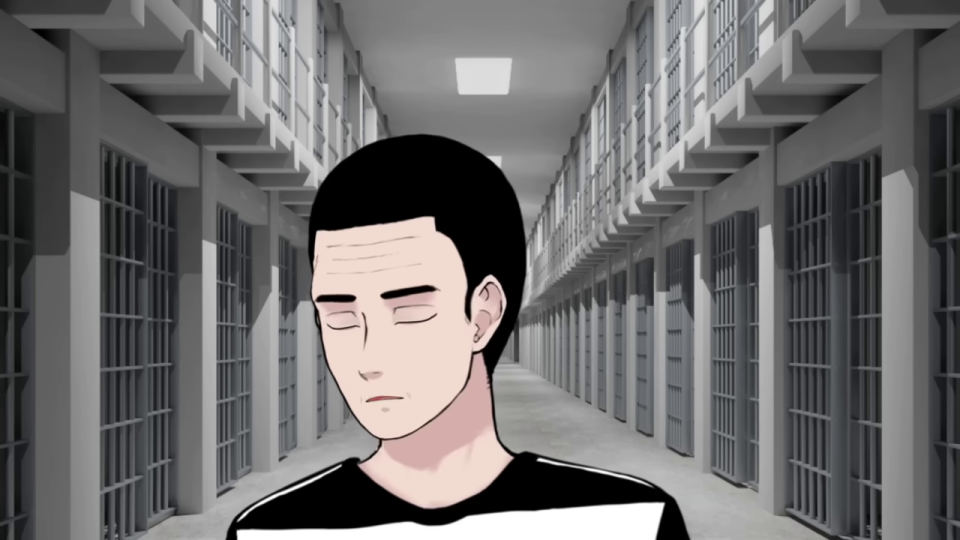 静かに目を閉じ続けるアニメキャラクター