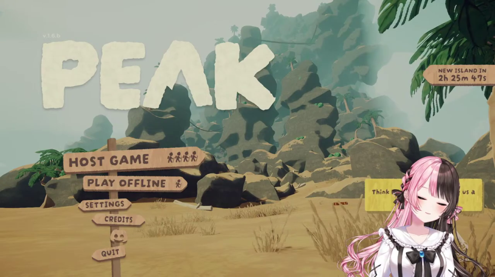 ゲームタイトル画面「PEAK」とカウントダウン