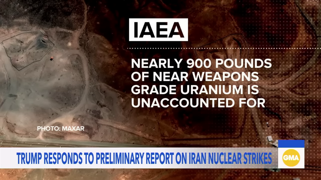 - 行方不明の兵器級ウランを警告するIAEAの報告が示された、イラン核施設付近の衛星画像