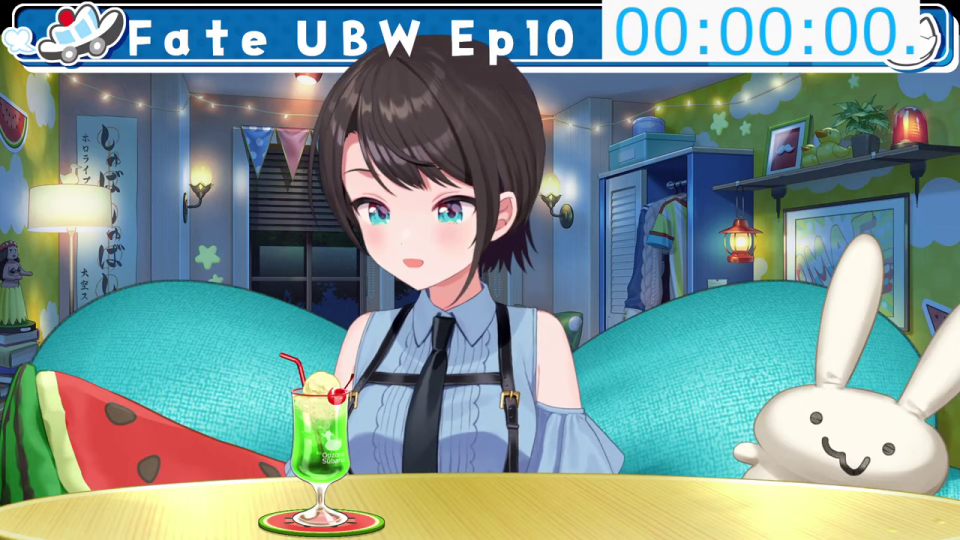 大空スバルがアニメ『Fate UBW Ep 10』を視聴中、驚愕の表情を見せる
